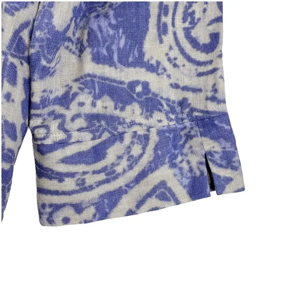 Coldwater Creek Linen Paisley Tunic Women 1X Blue White Pintuck Coastal